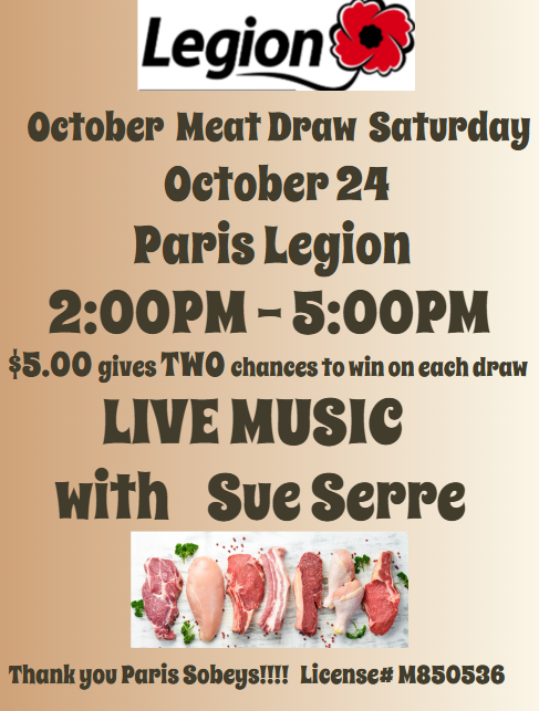 Meat Draw & Live Music – 24 October